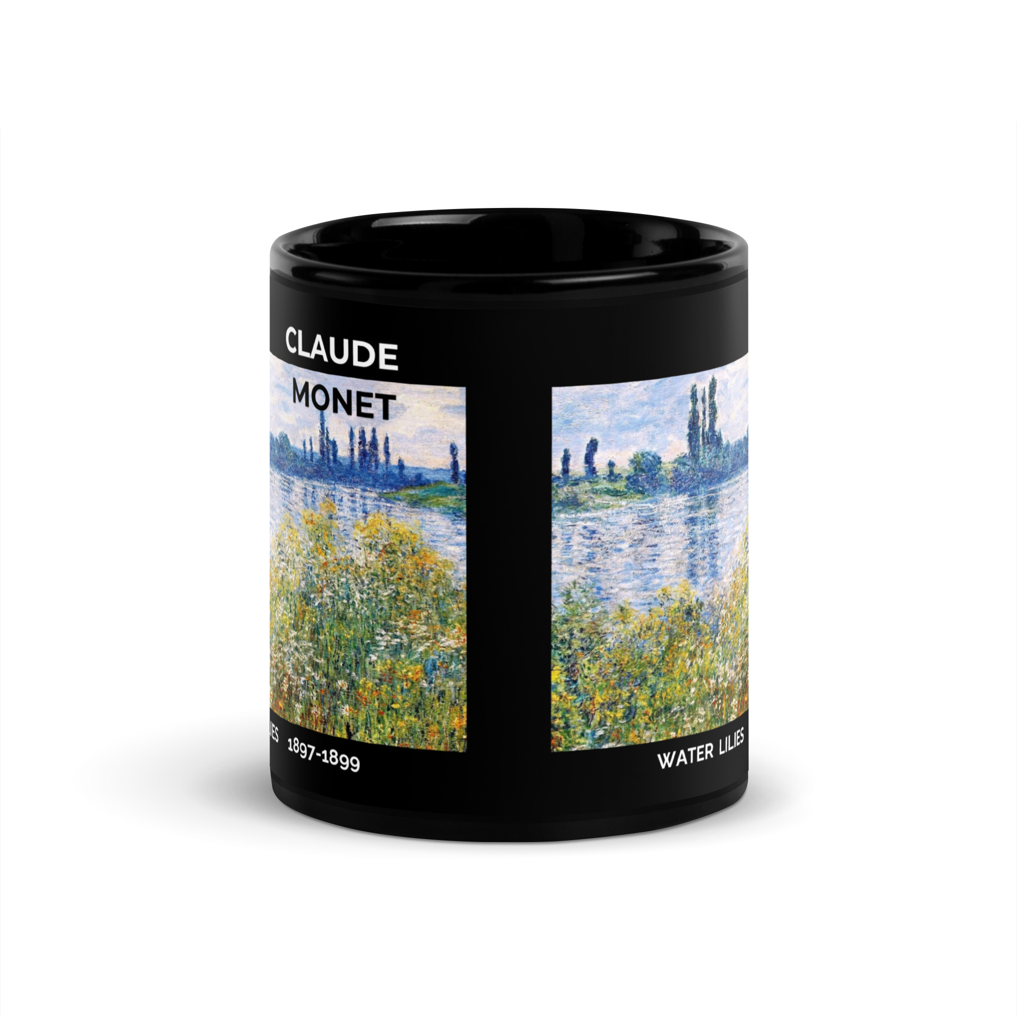 Water Lilies Black Glossy Mug - Image 3