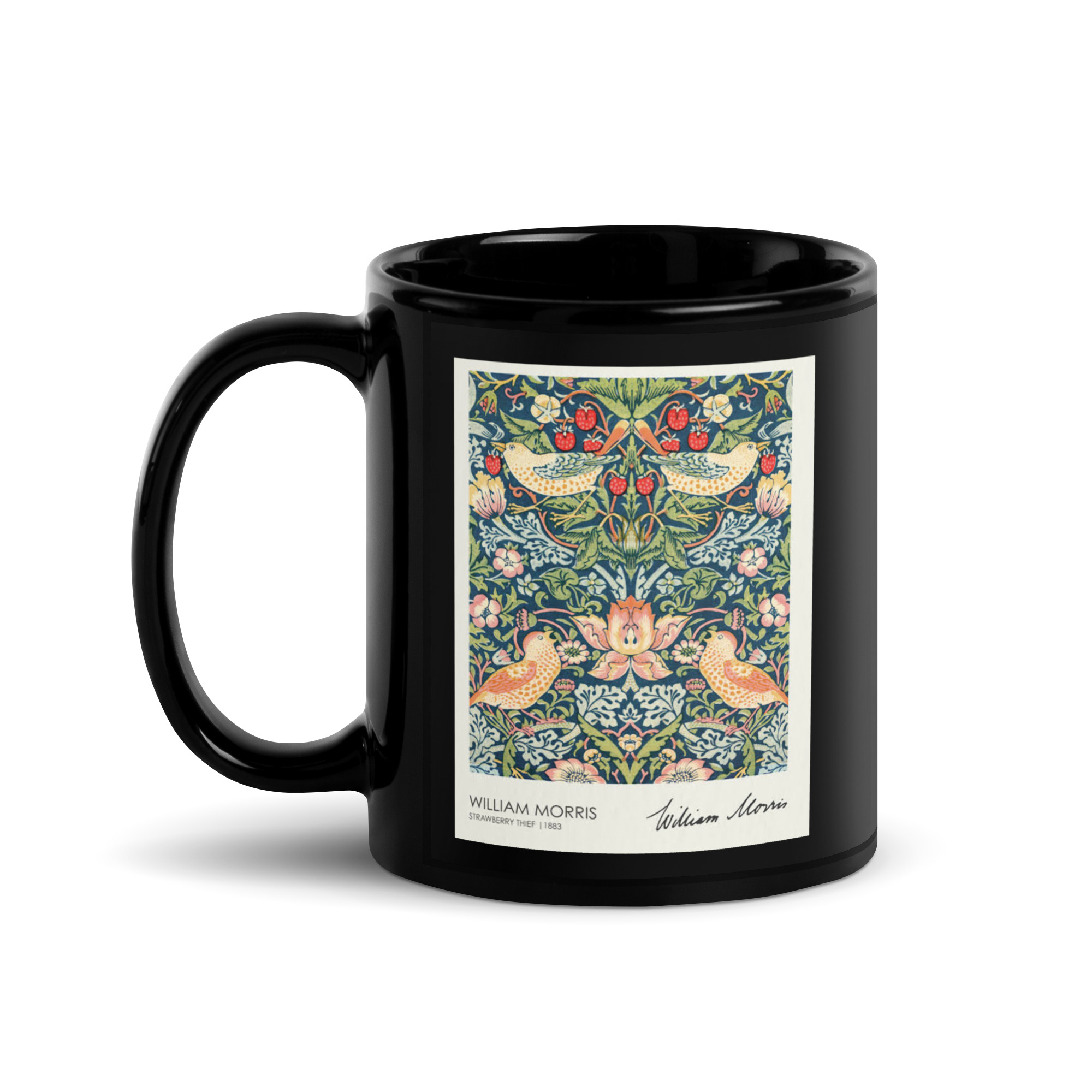 Strawberry Thief Black Glossy Mug - Image 2