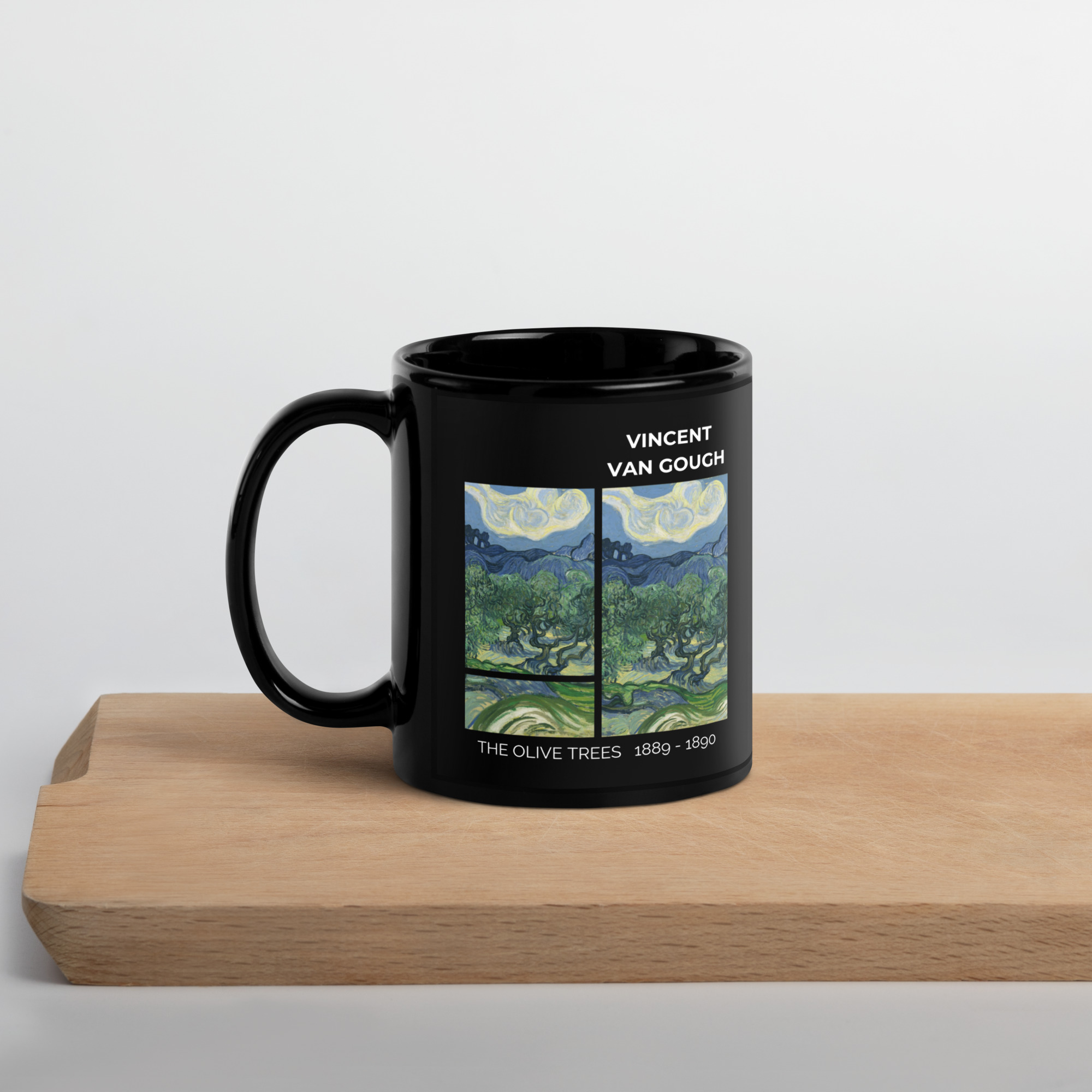 The Olive Trees 1889 - 1890 Black Glossy Mug - Image 3