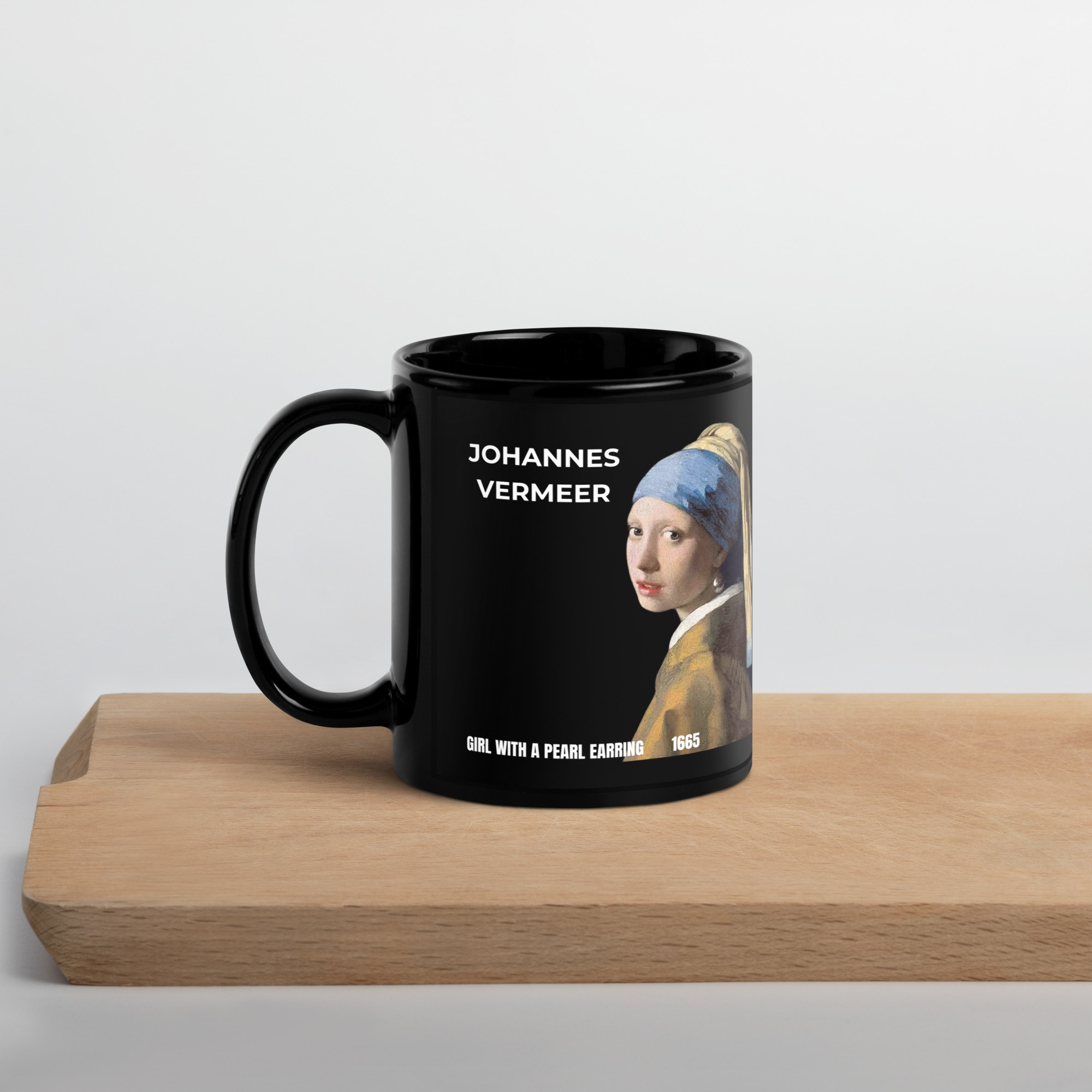 Girl with a Pearl Earring Black Glossy Mug - Image 3