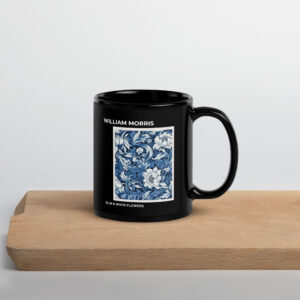 BLUE & WHITE FLOWERS Black Glossy Mug