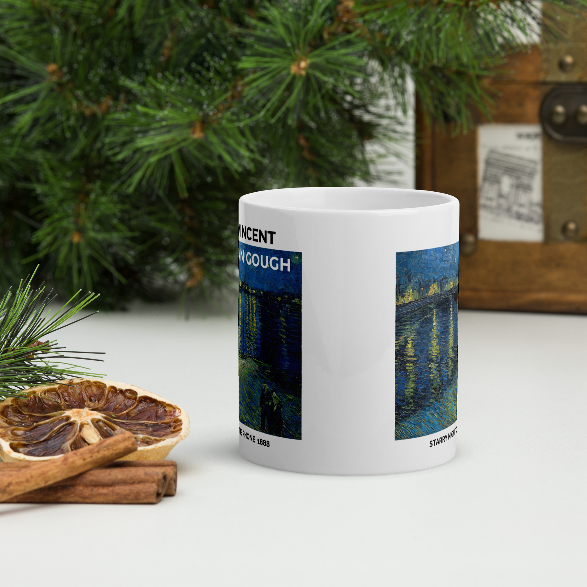 Starry night over the Rhone White glossy mug - Image 3