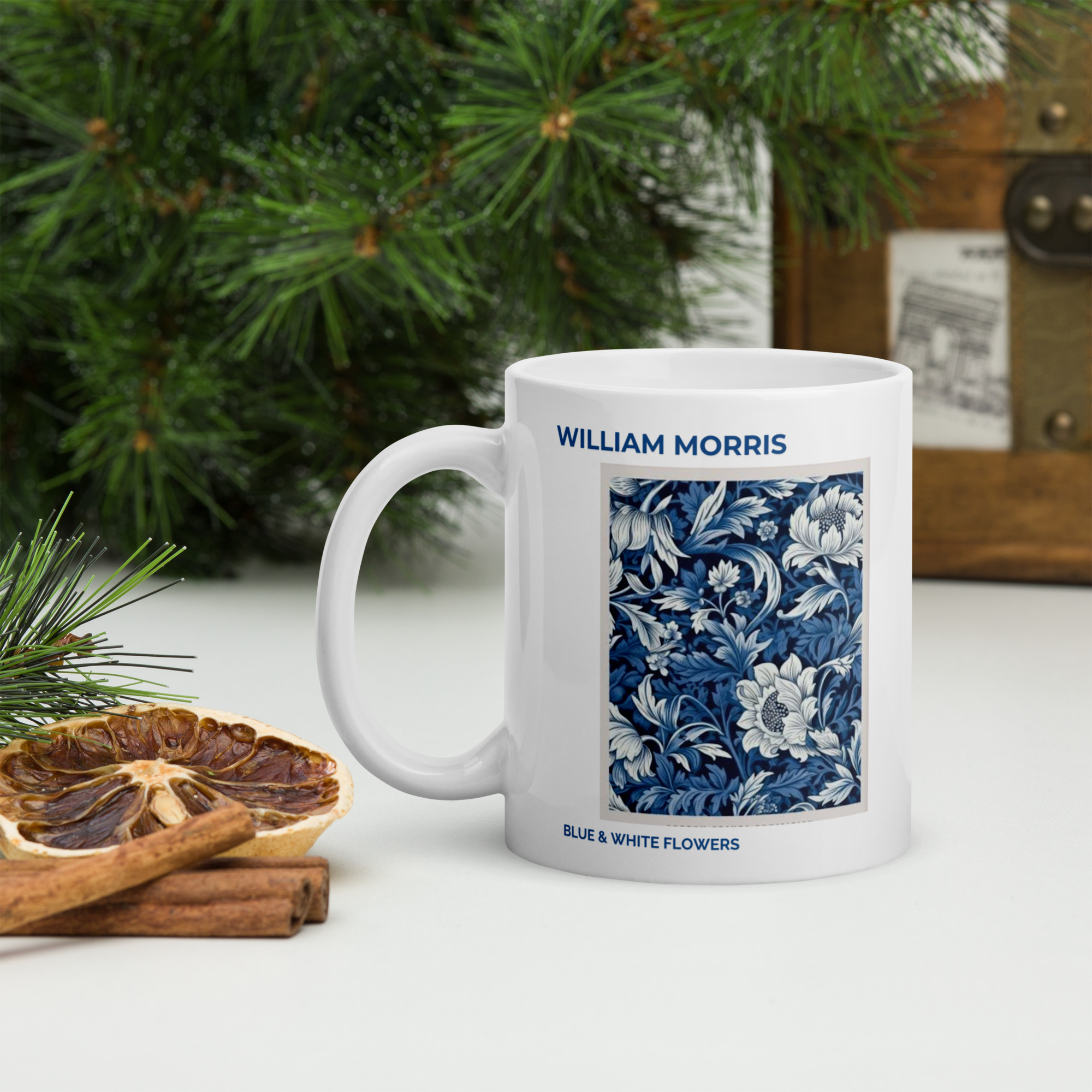 BLUE & WHITE FLOWERS White glossy mug - Image 2