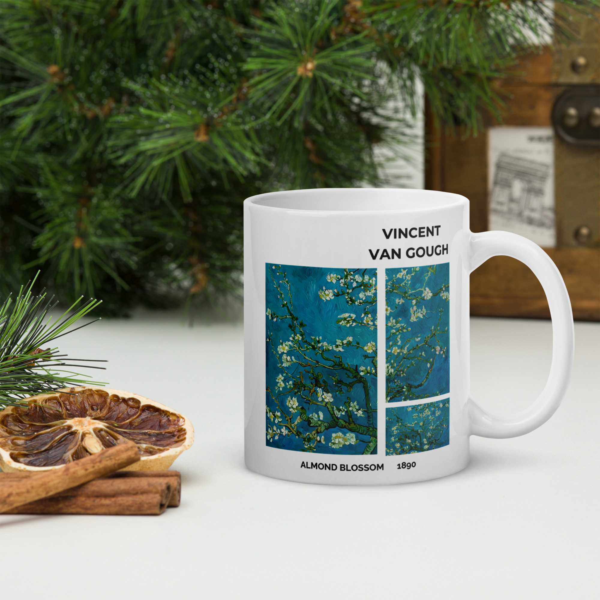 Almond - Blossoms White glossy mug