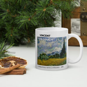 A Wheatfield with Cypresses White glossy mug