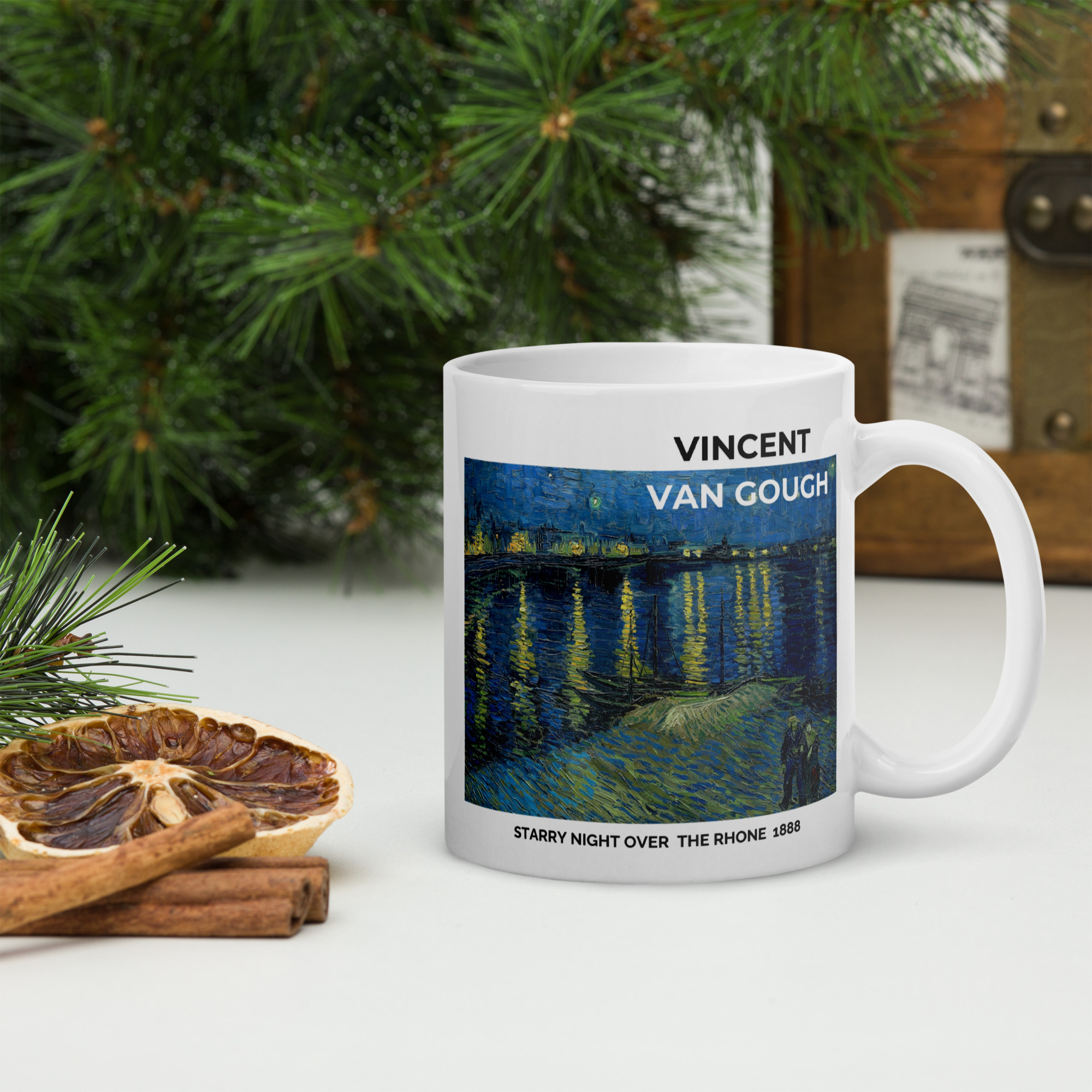 Starry night over the Rhone White glossy mug