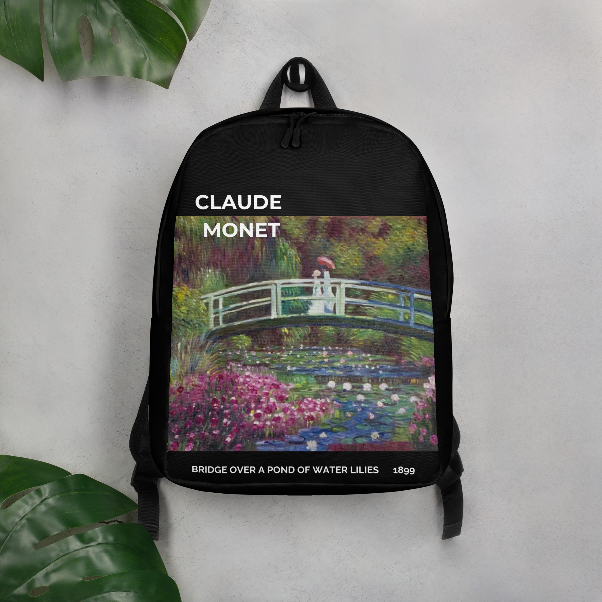 Bridge over a Pond of Water Lilies Minimalist Backpack - Image 2