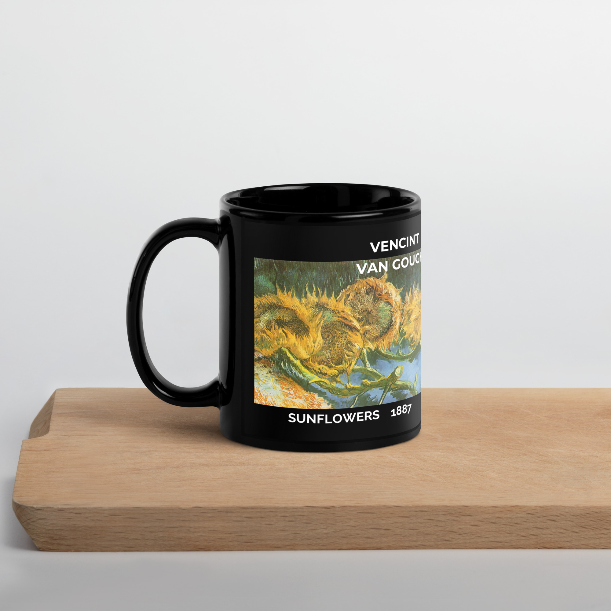 Sunflowers 1887 Black Glossy Mug - Image 3