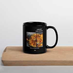 Two  cut sunflower.  Black Glossy Mug