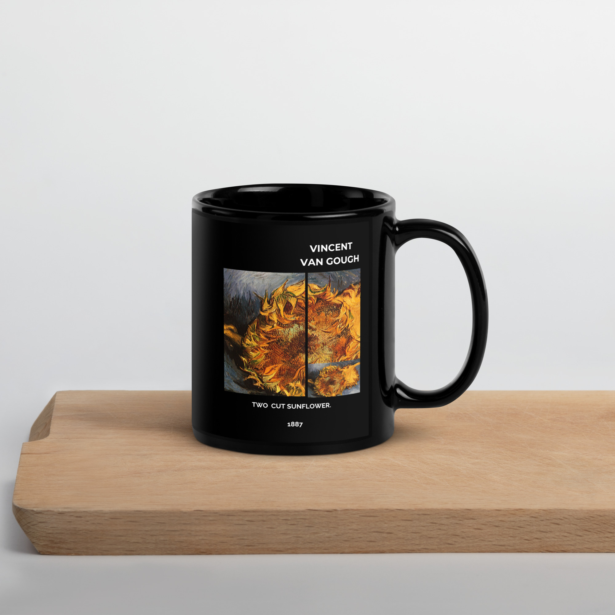 Two cut sunflower. Black Glossy Mug