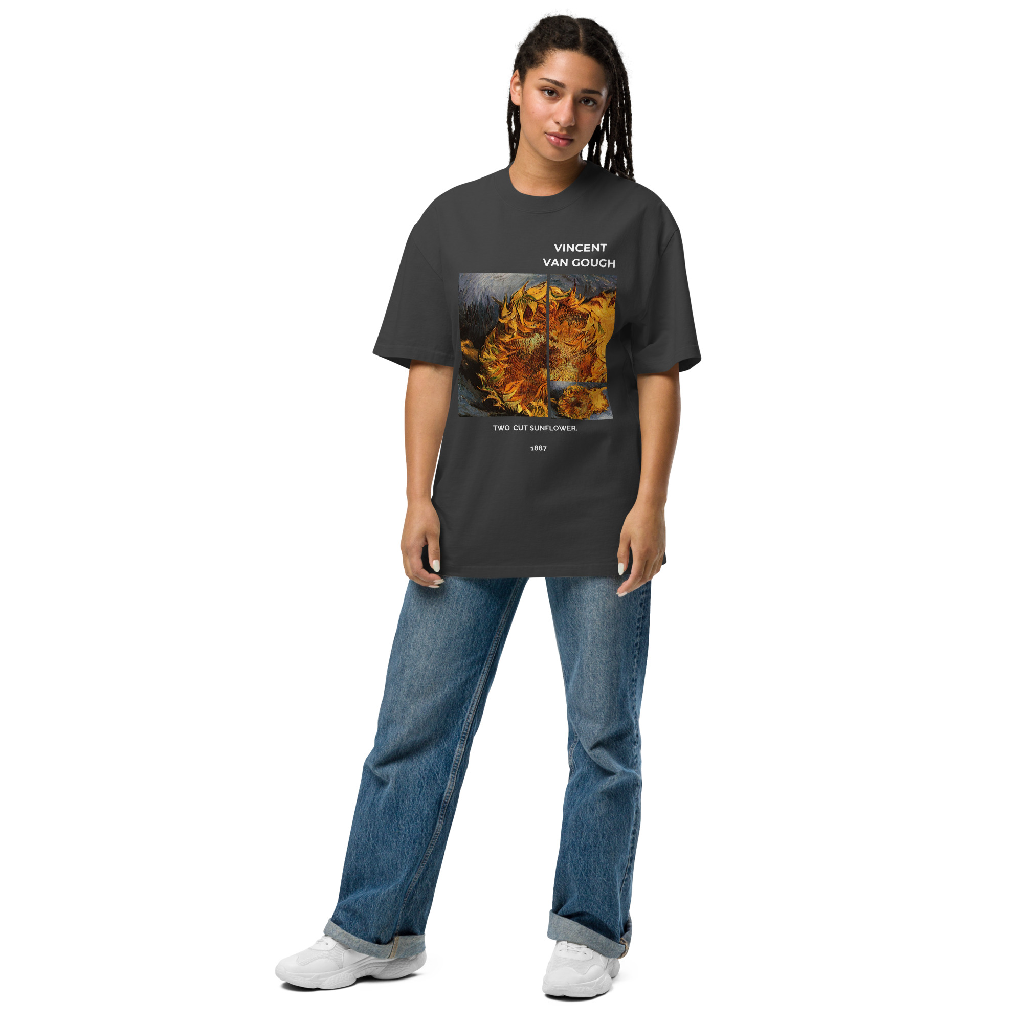 Two cut sunflower. Oversized faded t-shirt - Image 4