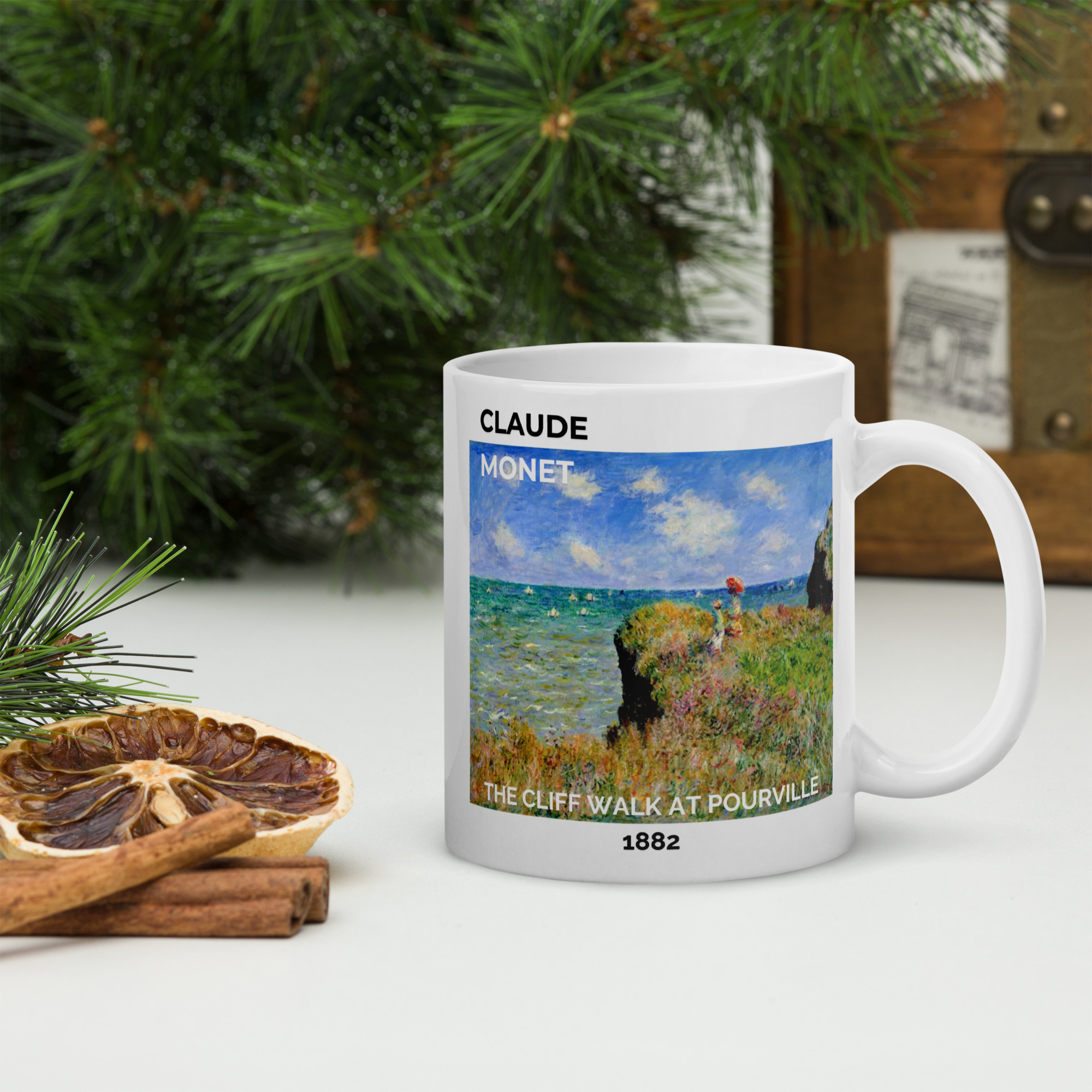 The Cliff Walk at Pourville White glossy mug